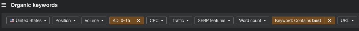 Ahrefs Organic Keywords Filter