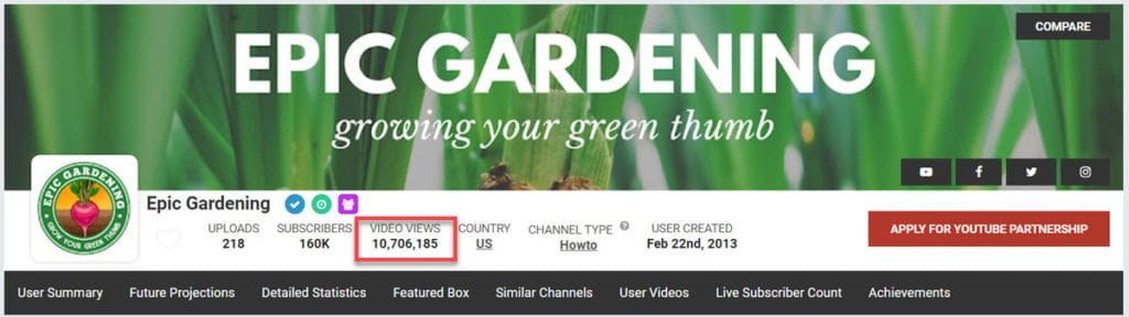 epic gardening youtube video views