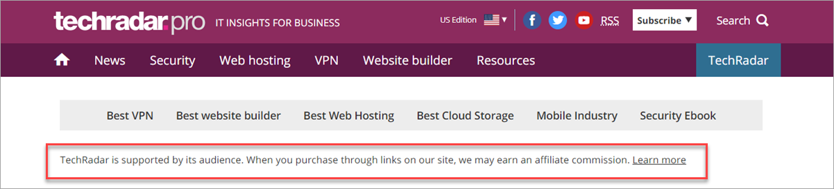 Affiliate Link Disclosure Example Techradar