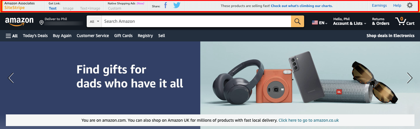 amazon sitestripe bar