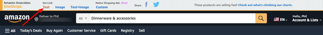 amazon text link with sitestripe