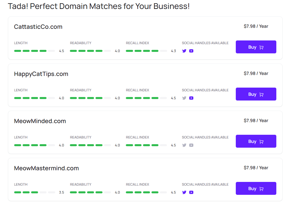 brandsnap domain search results