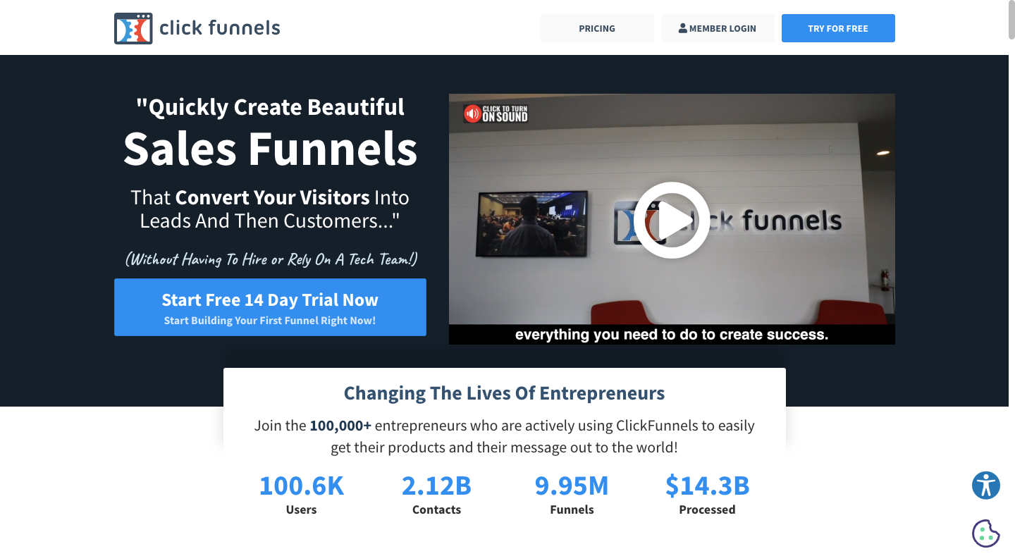 clickfunnels homepage