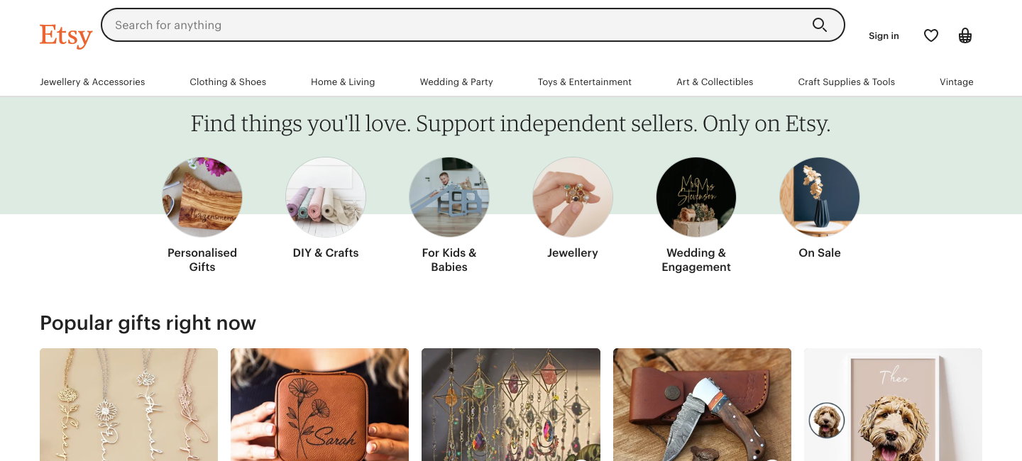 etsy homepage