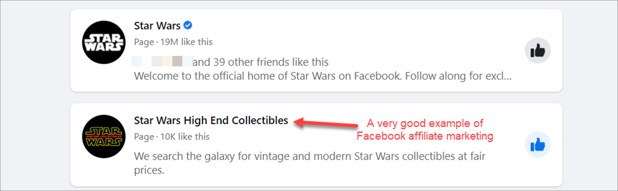 facebook affiliate marketing example