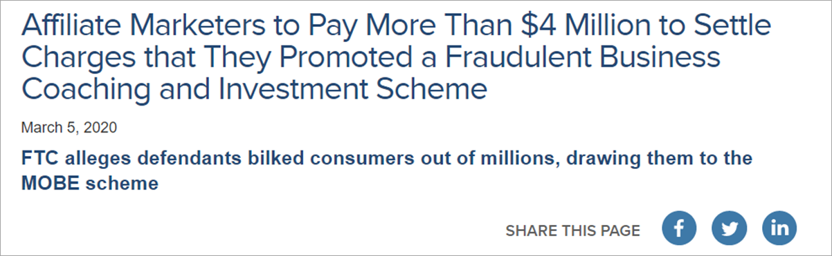 Ftc Charges Affiliate Marketer For Promoting Fraudulent Business