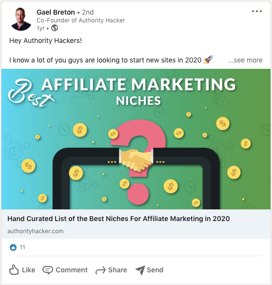 Linkedin Organic Post Example