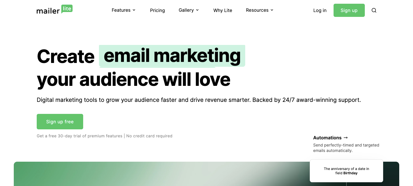 Mailerlite Homepage