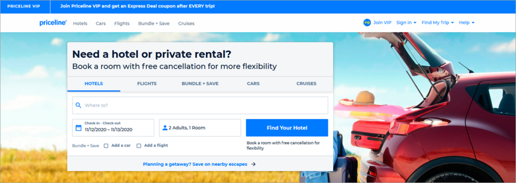 Priceline Homepage