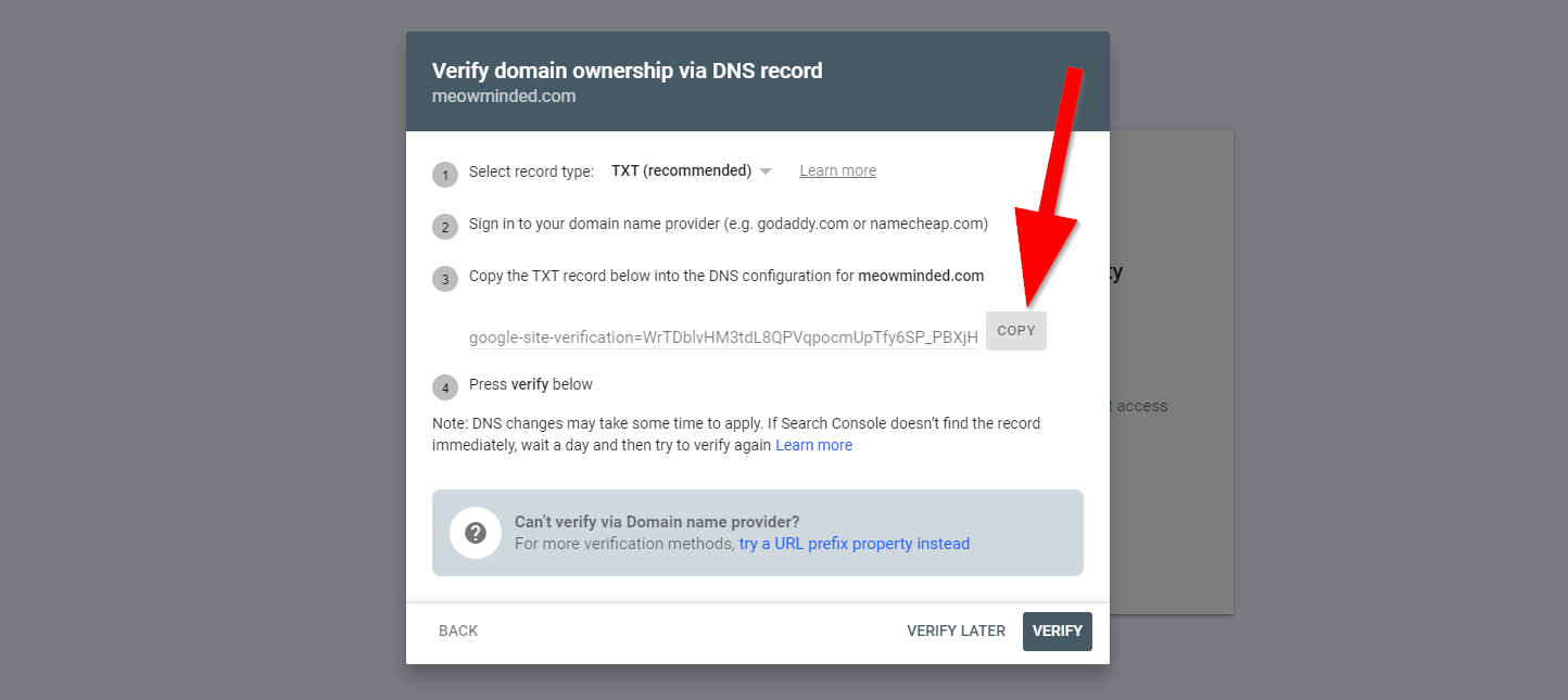 search console domain ownership