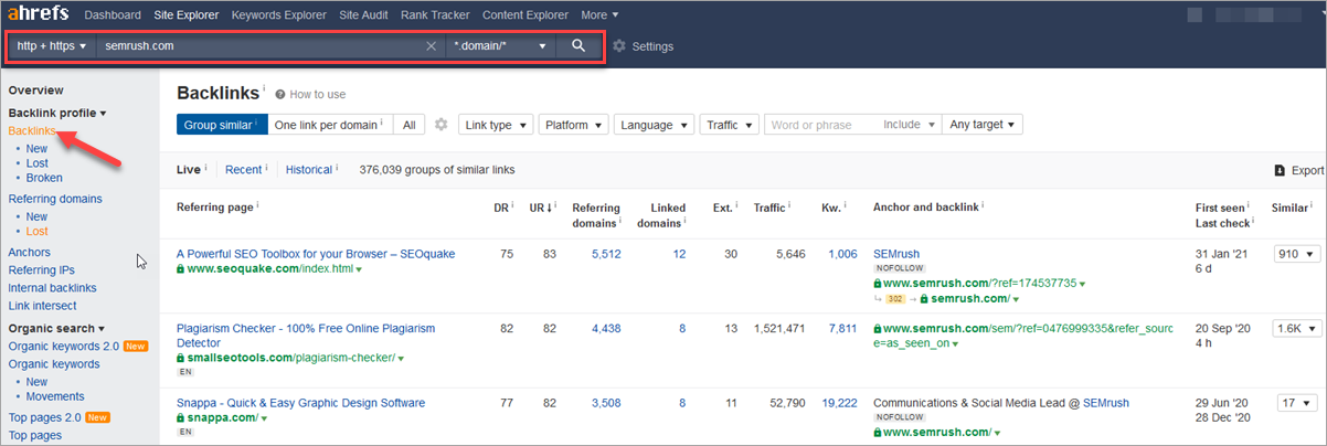 Semrush Backlink Profile Ahrefs