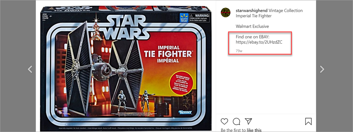 Star Wars Instagram Post With Affiliate Link