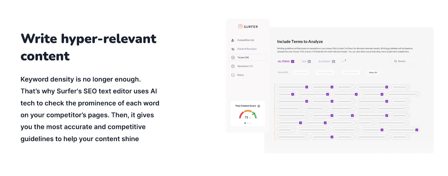 Surfer SEO's features