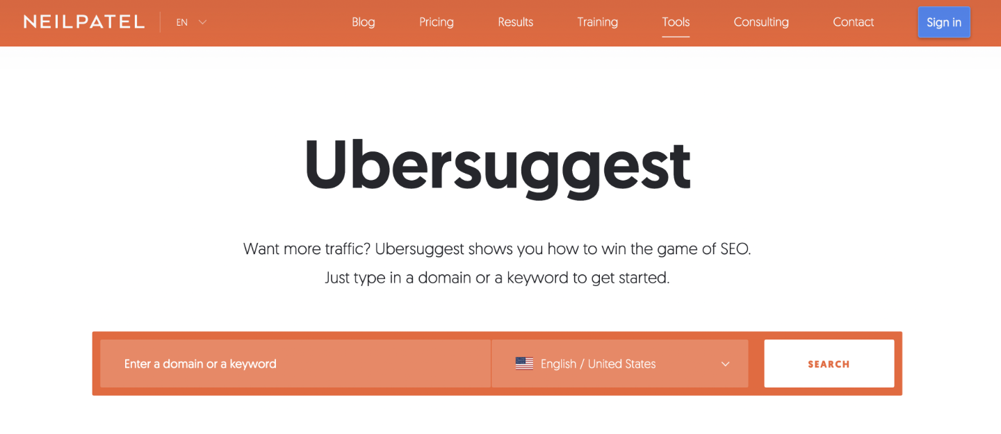 Ubersuggest website