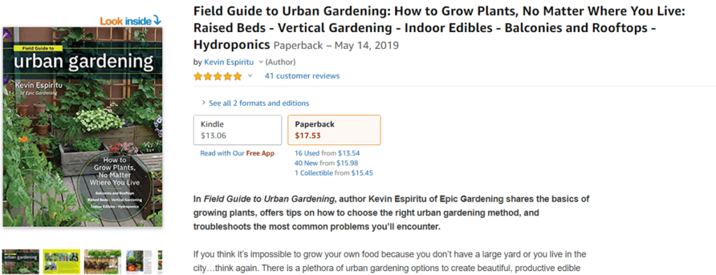 urban gardening book on amazon