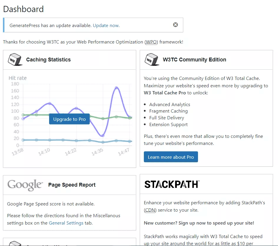 W3 Total Cache Dashboard