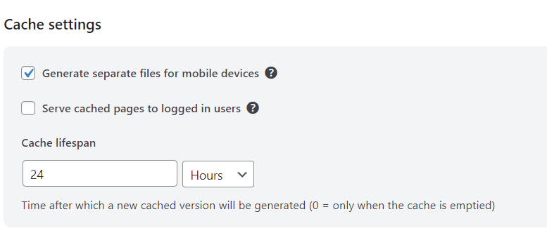 Wp Optimize Cache Settings