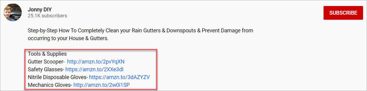 Youtube DIY Video Description With Affiliate Links